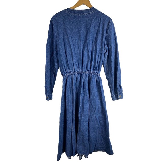 Vintage Denim Jean Shirt Dress 14 USA Made Button Down Midi Western Rockabilly - Picture 3 of 5